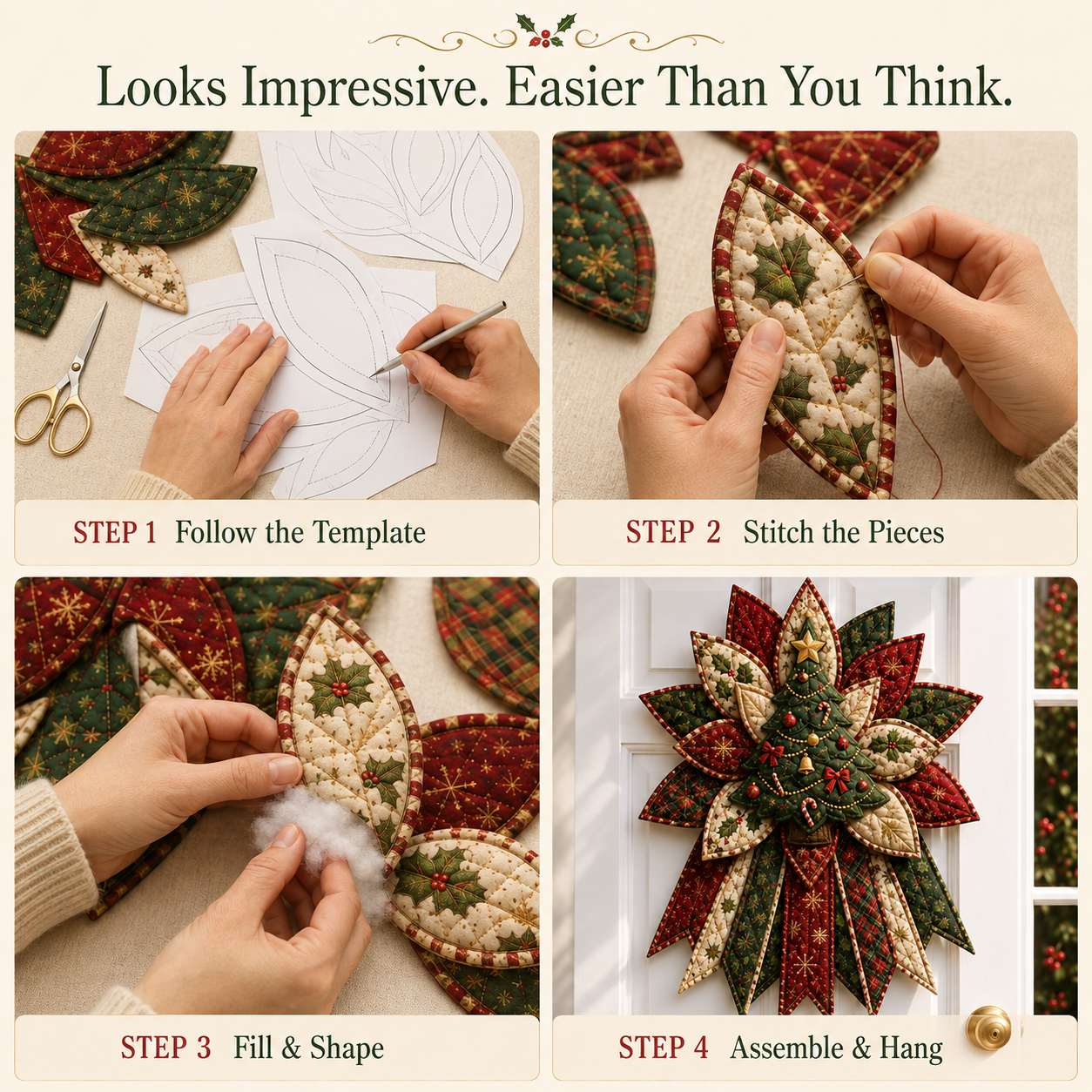🎄 HOT SALE 70% OFF 🎅 Beginner-Friendly Oversized Christmas Quilted Door Hanger Kit