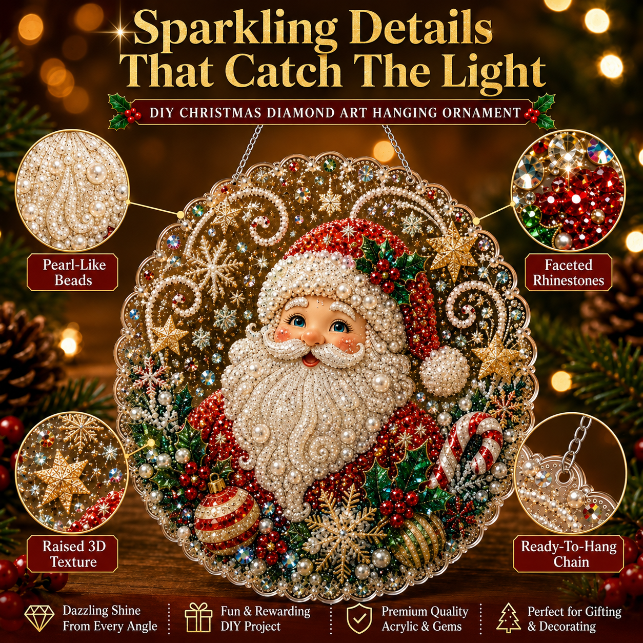 🎄LAST DAY 4% OFF – ✨ Christmas Pearl Diamond Art Hanging Ornament Kit | DIY Handmade Holiday Hanging Decor 🎅💎