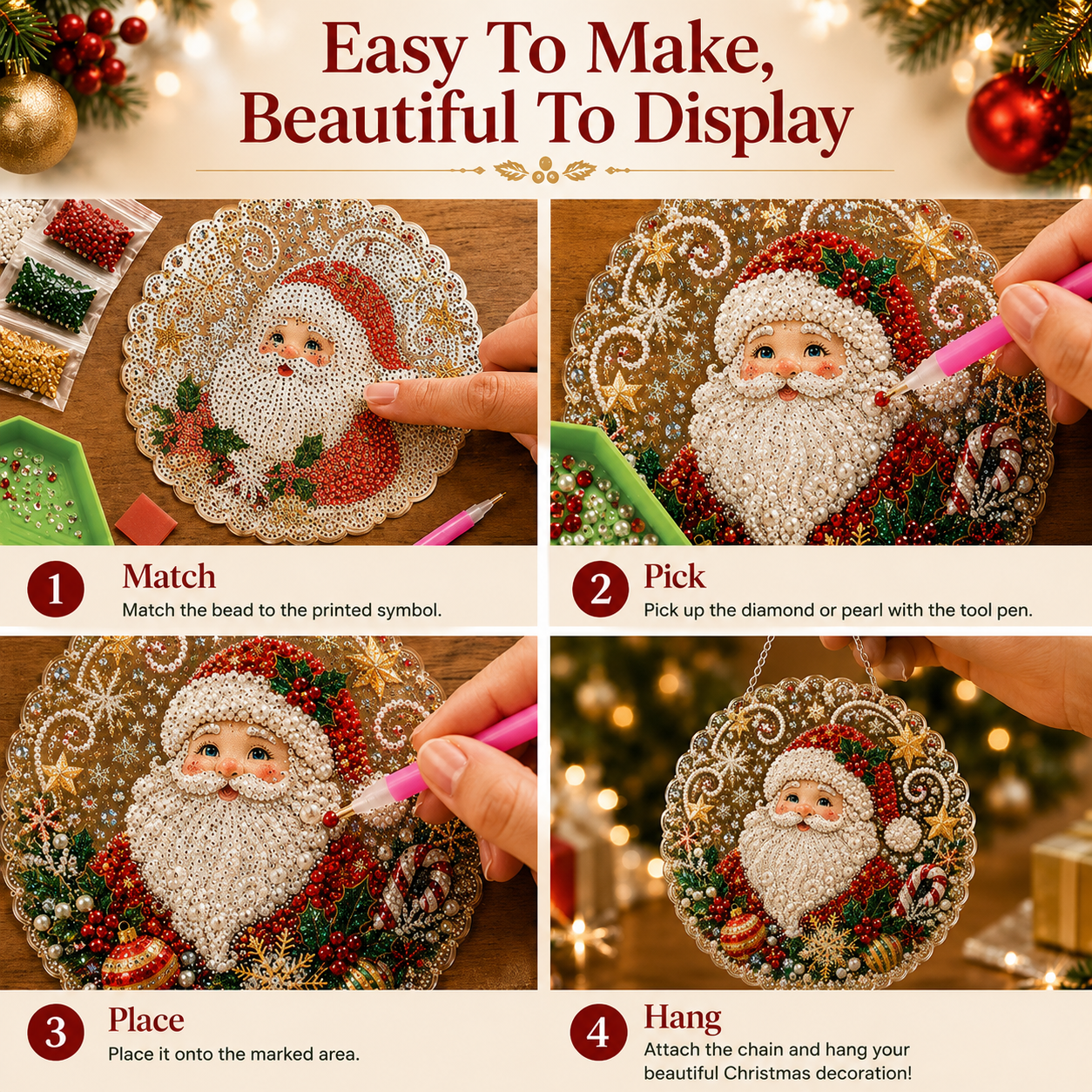 🎄LAST DAY 4% OFF – ✨ Christmas Pearl Diamond Art Hanging Ornament Kit | DIY Handmade Holiday Hanging Decor 🎅💎