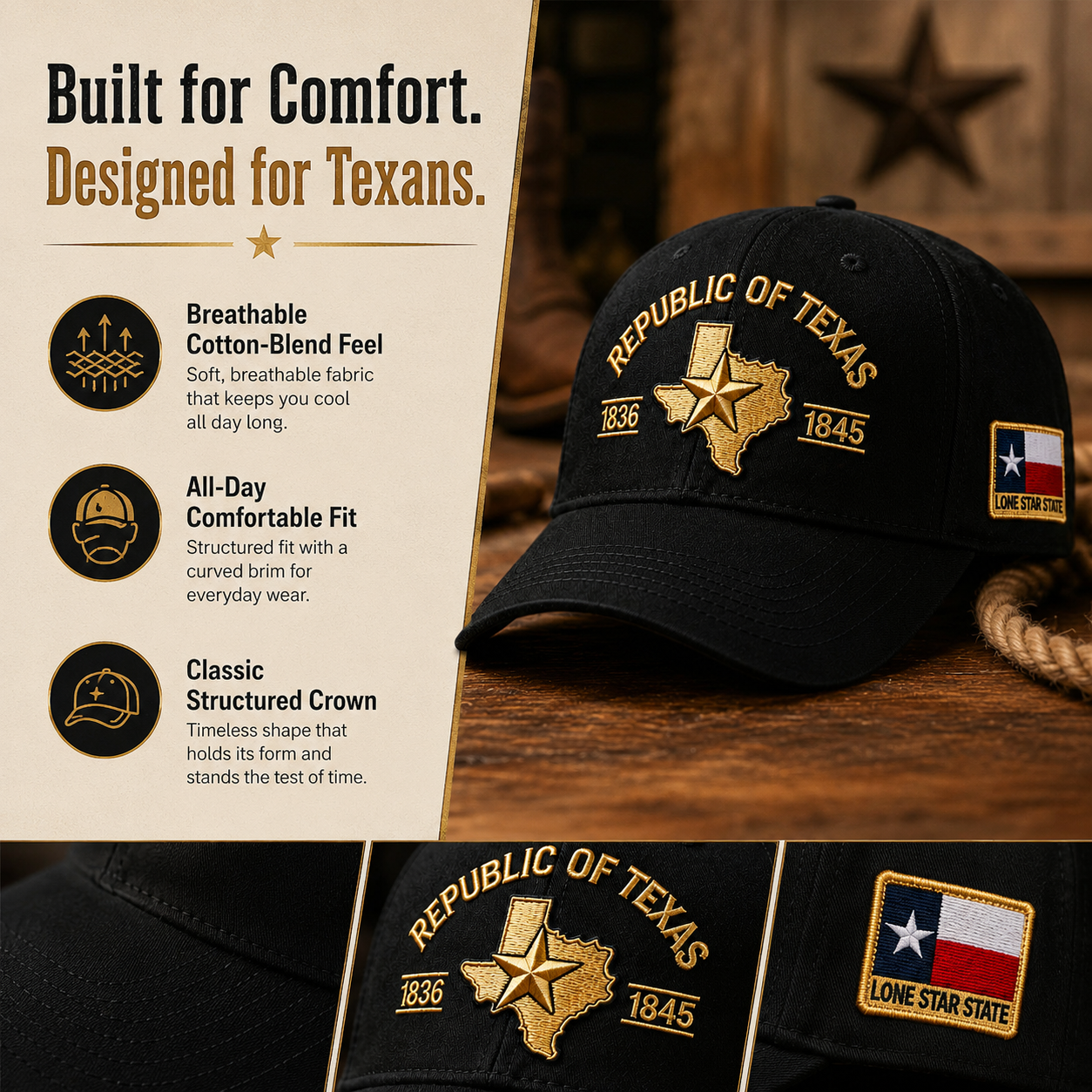 🔥80% OFF - 🎁Republic of Texas Embroidered Hat