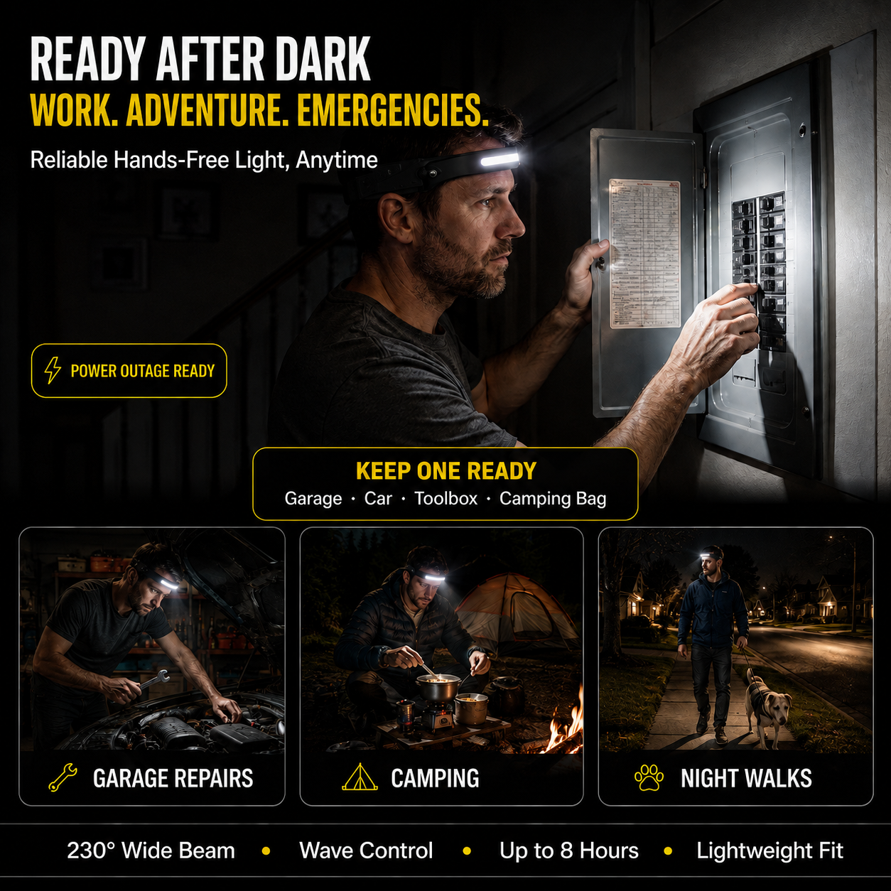 🔥HOT SALE 70% OFF💡230° Wide-Beam Wave Sensor Headlamp