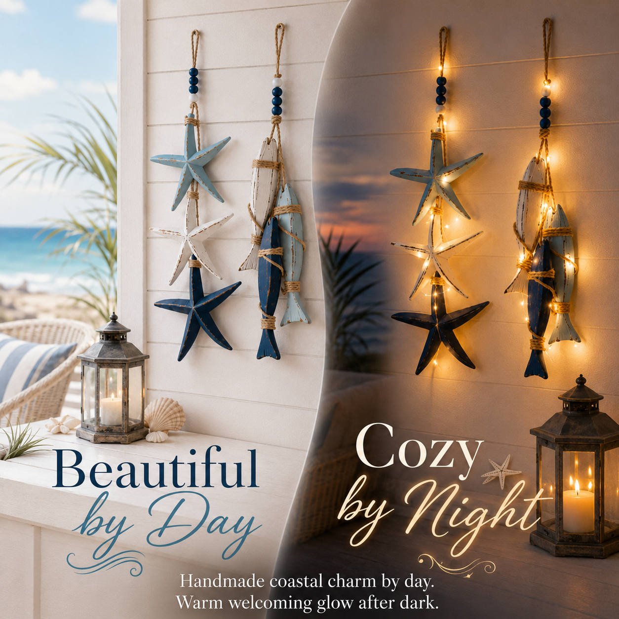 💥70% OFF Today - 🌊 Lighted Coastal Starfish & Fish Hanging Wall Decor