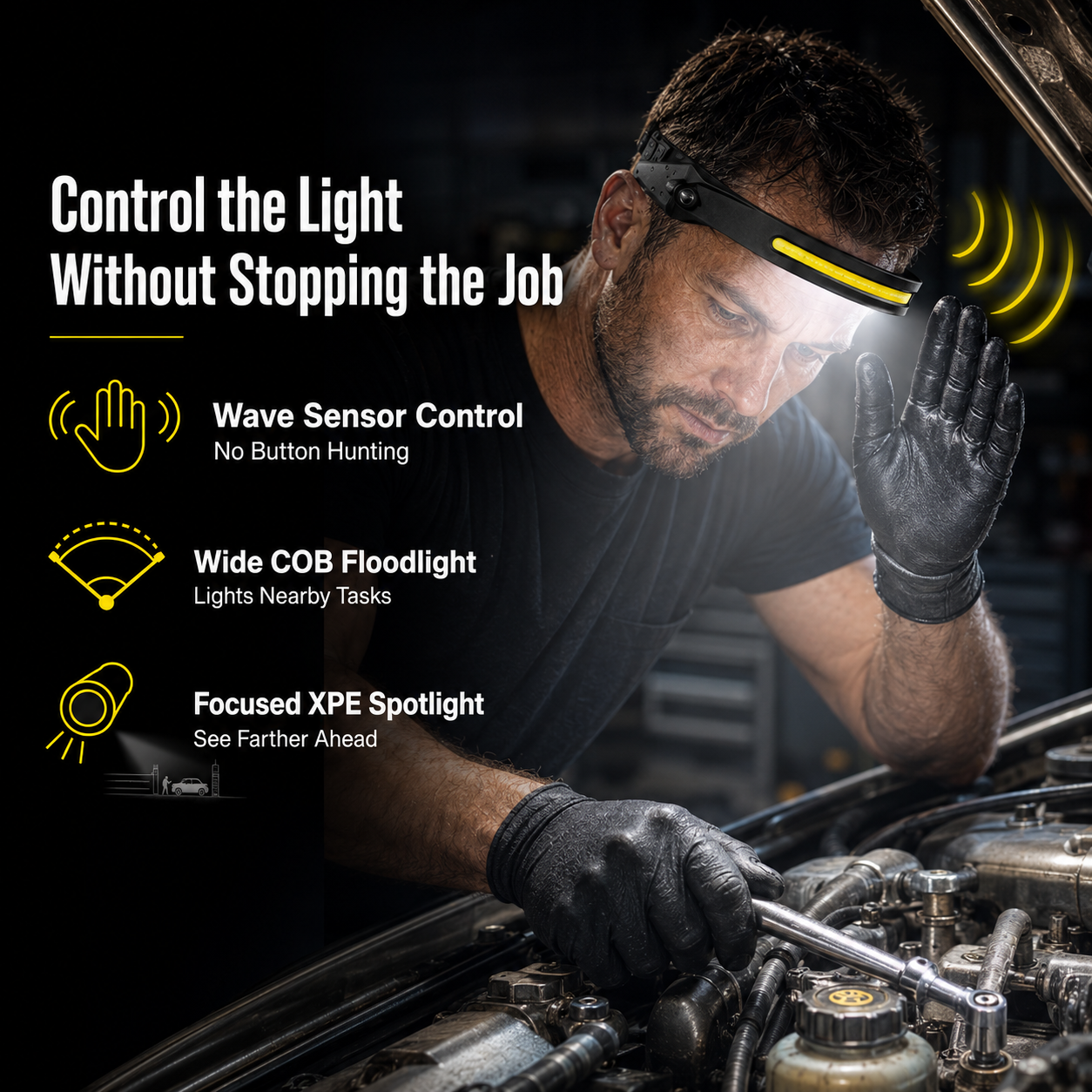🔥HOT SALE 70% OFF💡230° Wide-Beam Wave Sensor Headlamp