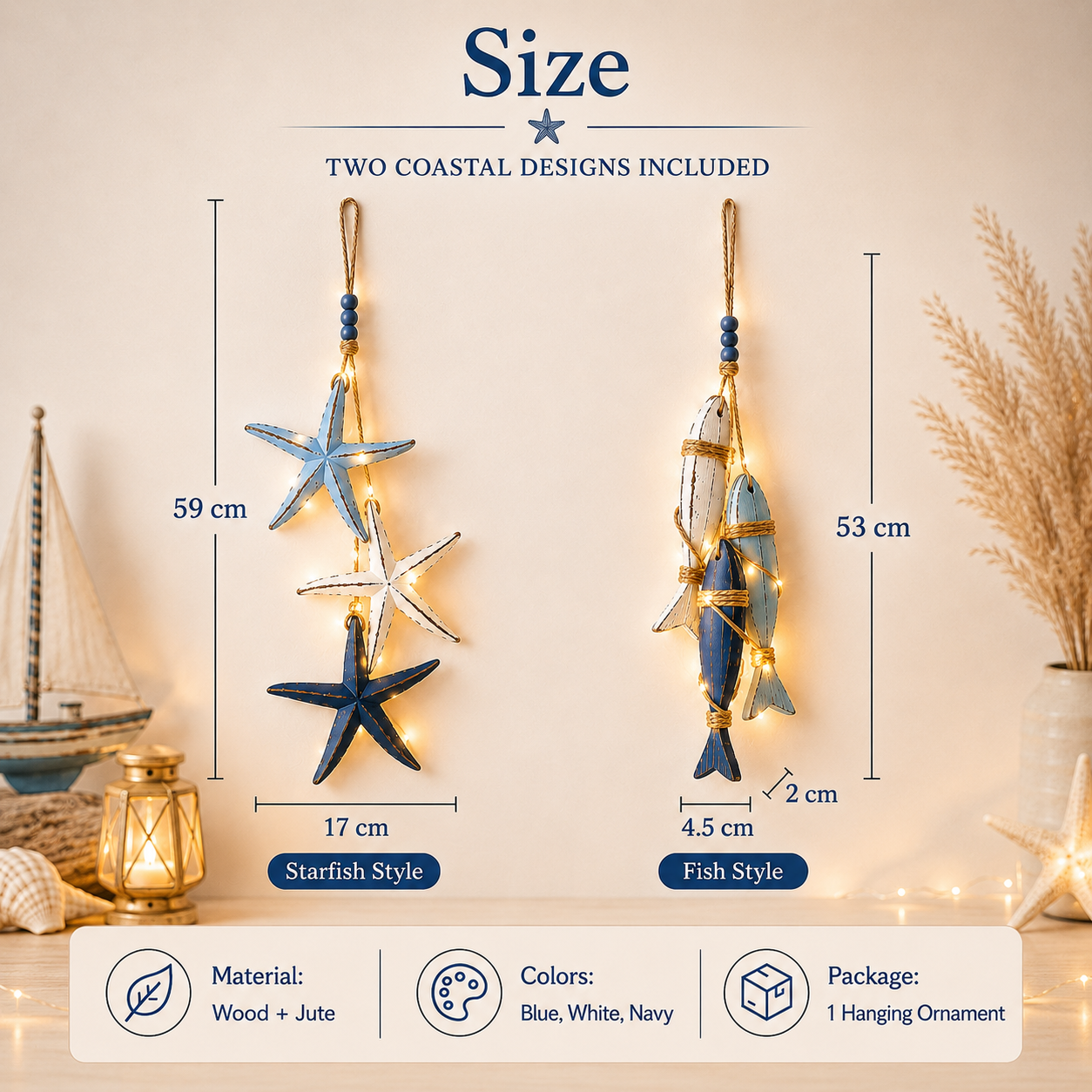 💥70% OFF Today - 🌊 Lighted Coastal Starfish & Fish Hanging Wall Decor