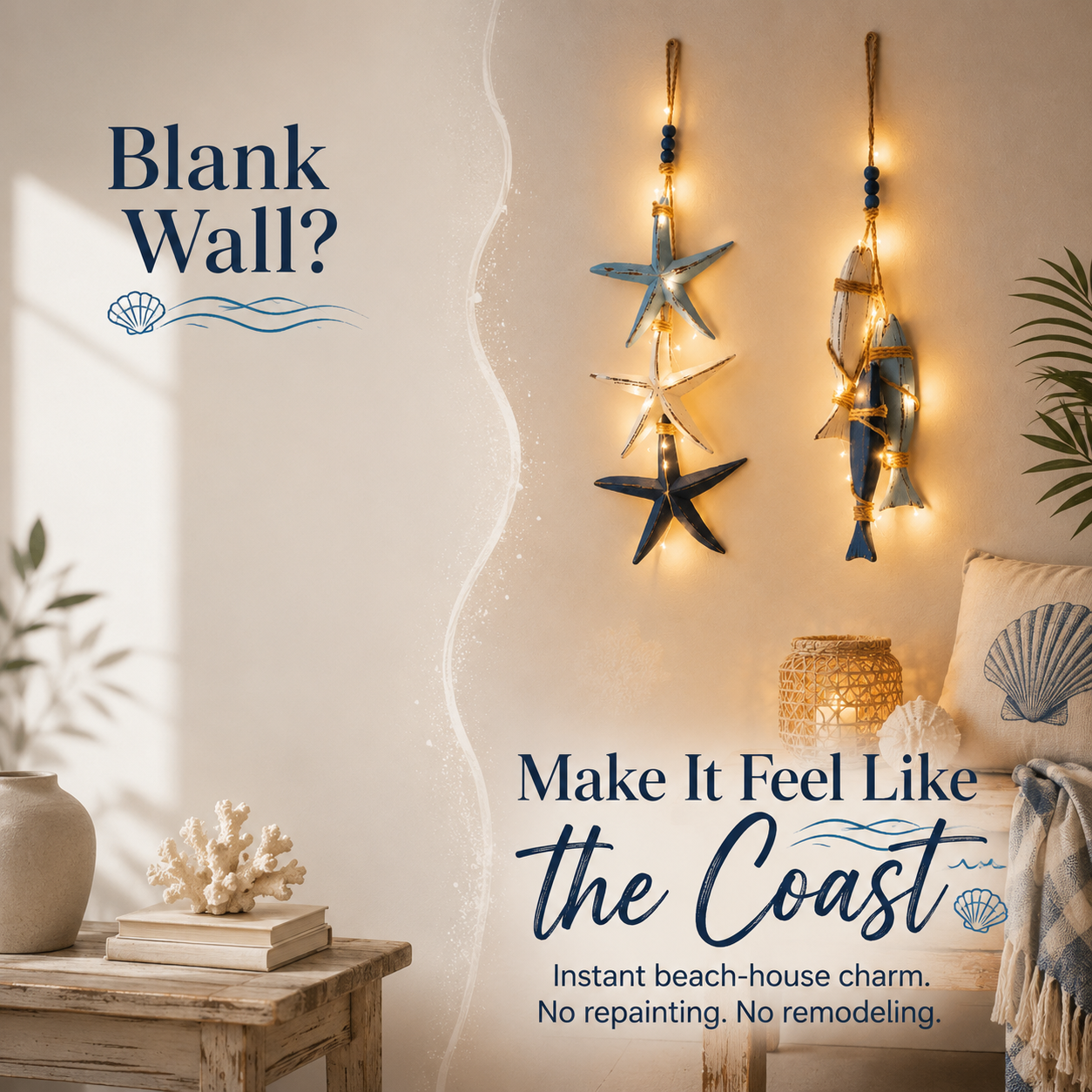 💥70% OFF Today - 🌊 Lighted Coastal Starfish & Fish Hanging Wall Decor
