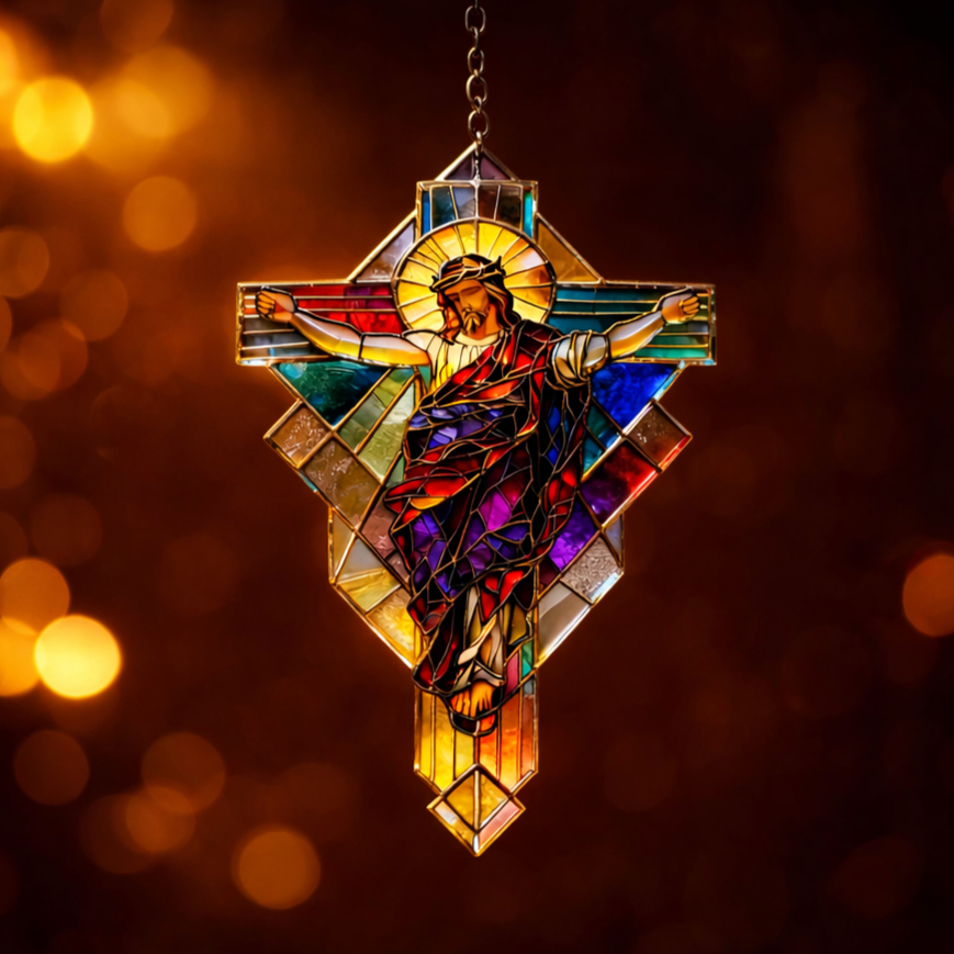 Stained Glass Jesus Cross Suncatcher ✝️
