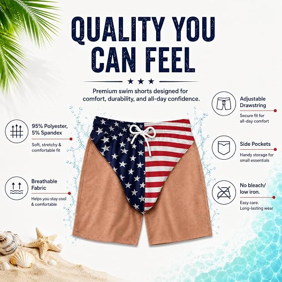 Personalized Funny Patriotic Mens Swim Trunks -  70% OFF 🏖️Personalized Summer Vacation And Travel Gifts For Men