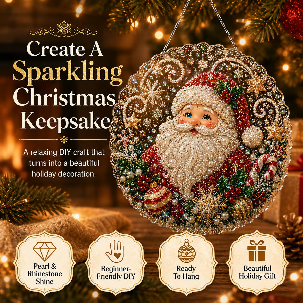 🎄 LAST DAY 49% OFF – ✨ Christmas Pearl Diamond Art Hanging Ornament Kit | Luxury Flocked Canvas with Scratch-Resistant Non-Fading Pearl Beads DIY Handmade Holiday Hanging Decor 🎅💎