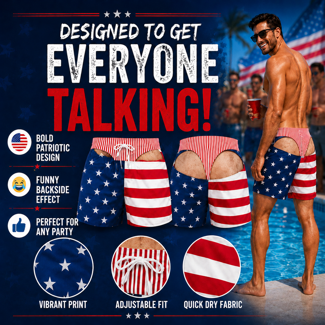  🔥 70%OFF - Funny Patriotic “Warning Wide Load” Swim Trunks – Custom Beach Shorts for Men