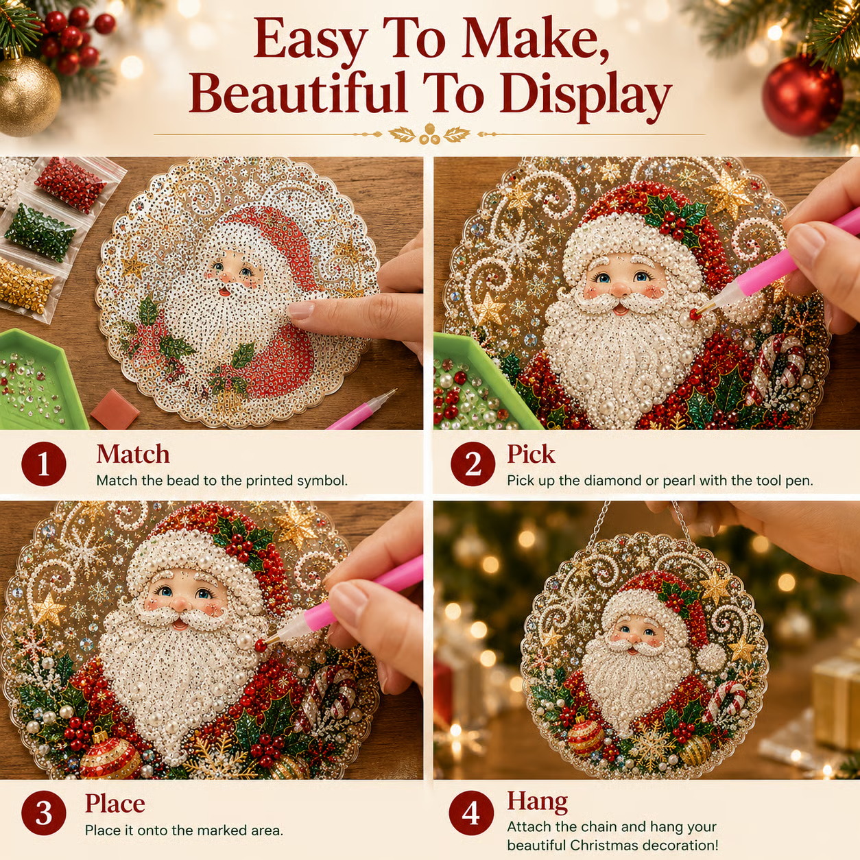 🎄 LAST DAY 49% OFF – ✨ Christmas Pearl Diamond Art Hanging Ornament Kit | Luxury Flocked Canvas with Scratch-Resistant Non-Fading Pearl Beads DIY Handmade Holiday Hanging Decor 🎅💎