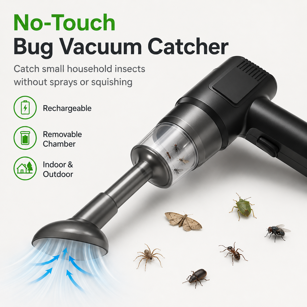 🔥 70% OFF -USB-C Rechargeable Bug Vacuum Catcher – No-Touch Spider & Insect Remover