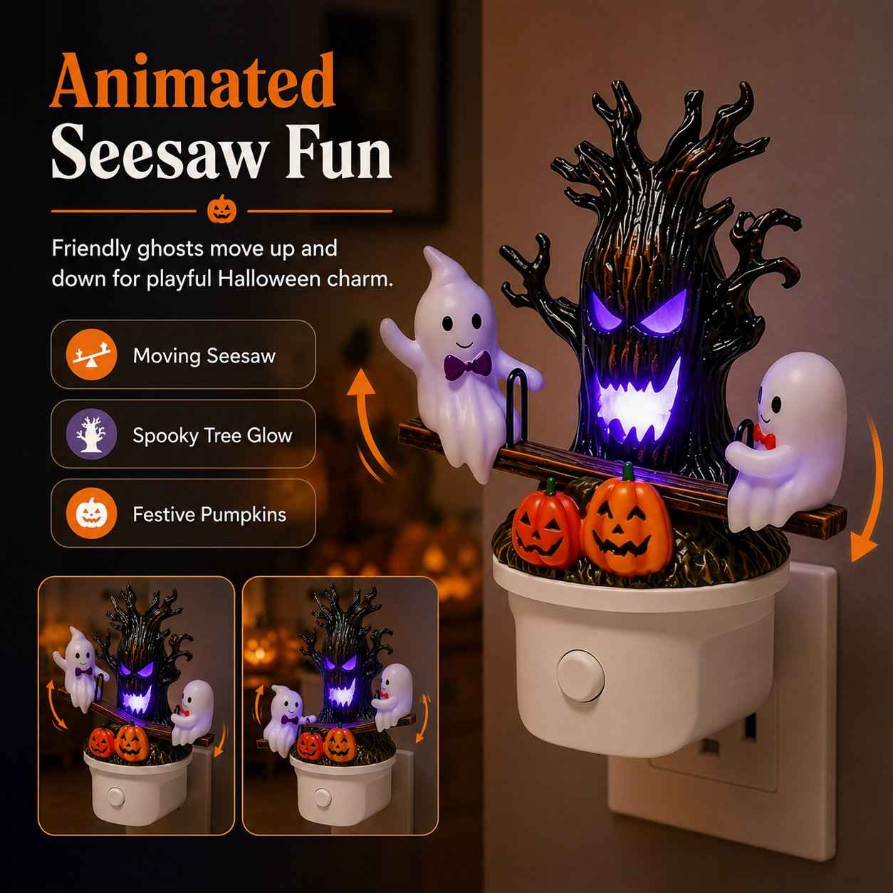 🔥LAST DAY 50% OFF🎃👻Animated Seesaw Ghost Plug In LED Night Light