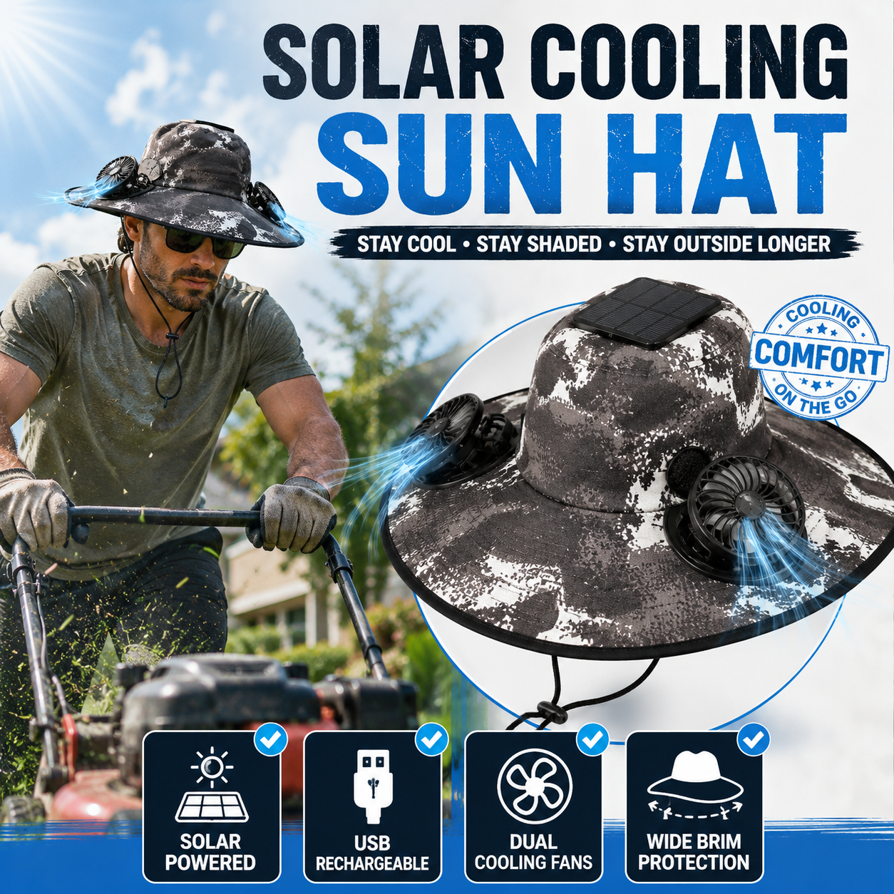 🔥HOT SALE NOW 70% OFF🔥Solar Cooling Sun Hat – Portable Fan Cap