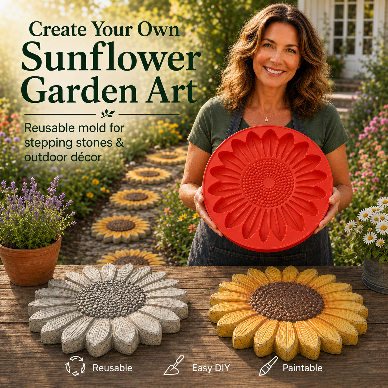 💥 49% OFF Today  🌻 Reusable Sunflower Stepping Stone Mold