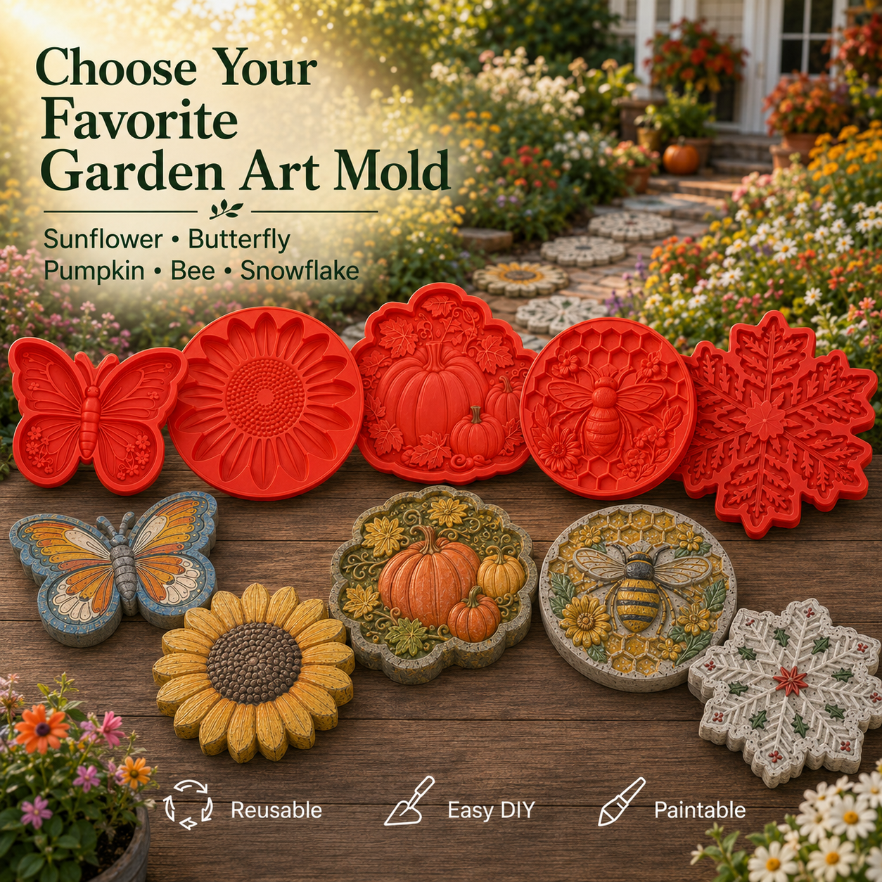 💥 49% OFF Today  🌻 Reusable Sunflower Stepping Stone Mold