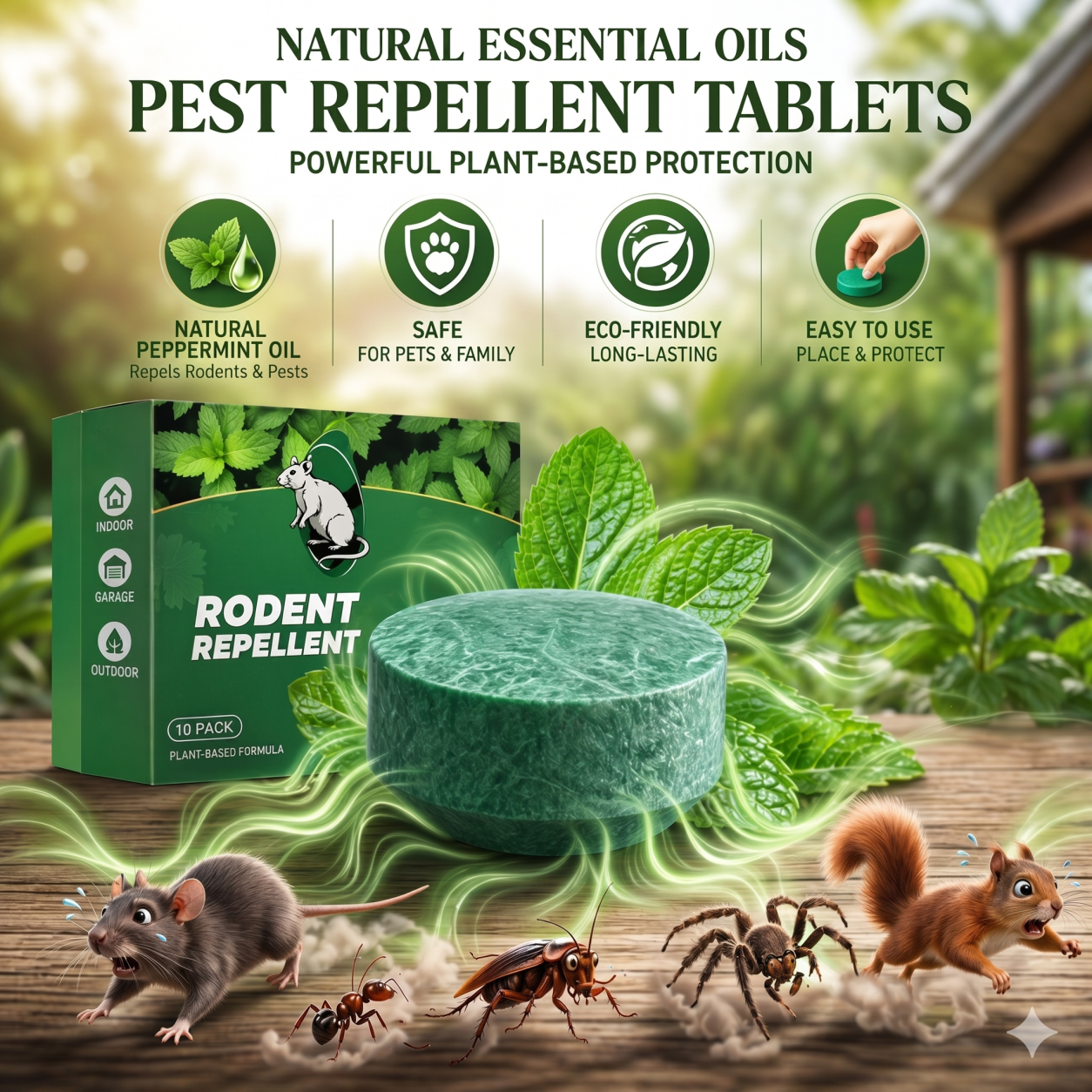 💥LAST DAY SALE 50%OFF💥🟢 Natural Peppermint Rodent Repellent Tablets – 10 Pack