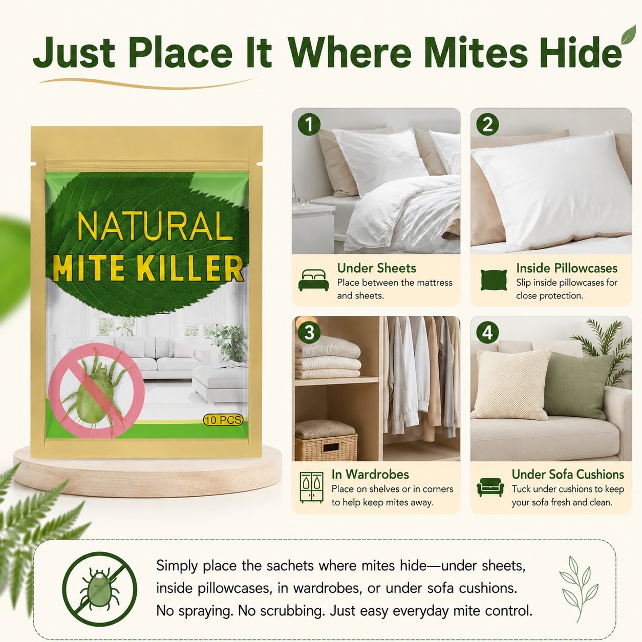 🔥Hot Sale 70% OFF🍃Natural Mite Control Sachet – Plant‑based, non‑toxic & safe around kids & pets