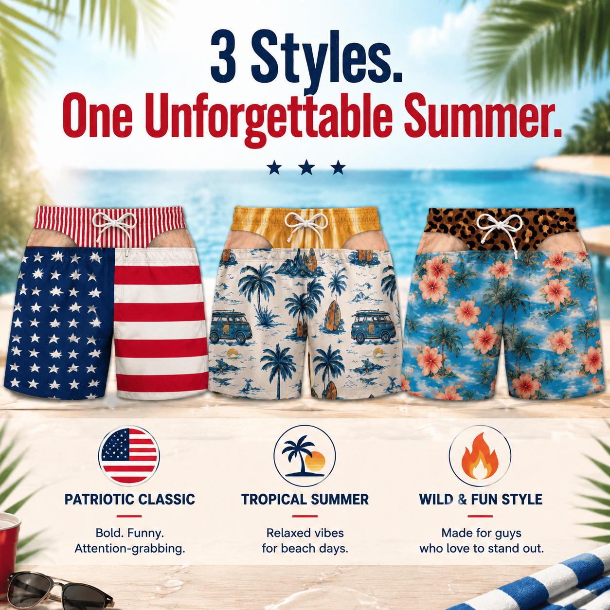  🔥 70%OFF - Funny Patriotic “Warning Wide Load” Swim Trunks – Custom Beach Shorts for Men