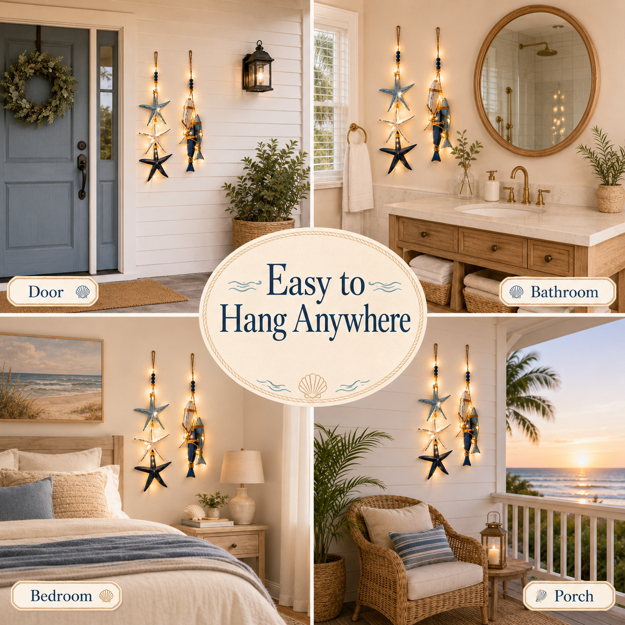 💥70% OFF Today - 🌊 Lighted Coastal Starfish & Fish Hanging Wall Decor