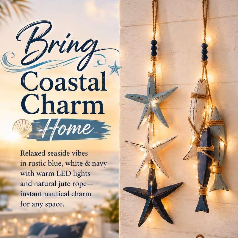 💥70% OFF Today - 🌊 Lighted Coastal Starfish & Fish Hanging Wall Decor