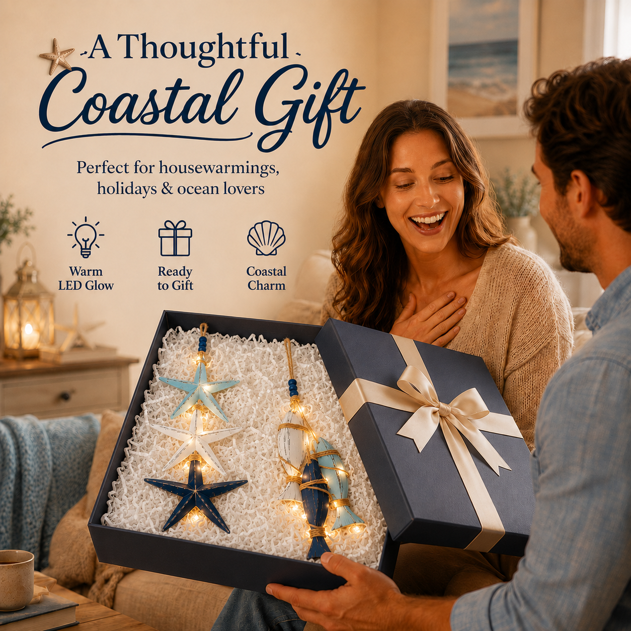 💥70% OFF Today - 🌊 Lighted Coastal Starfish & Fish Hanging Wall Decor