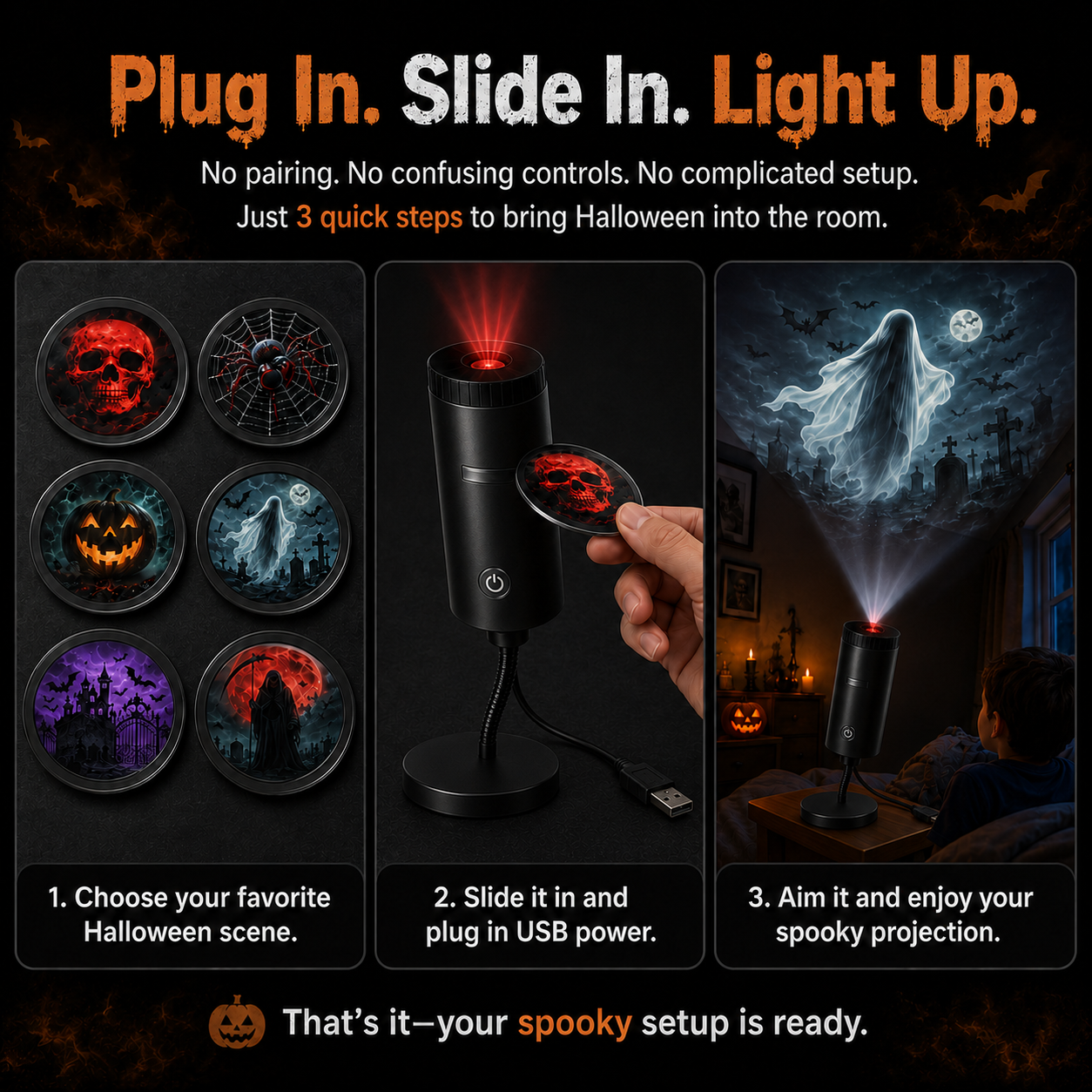 🎃 Halloween Sale 70% OFF 💫 Plug-&-Play Halloween Scene Projector