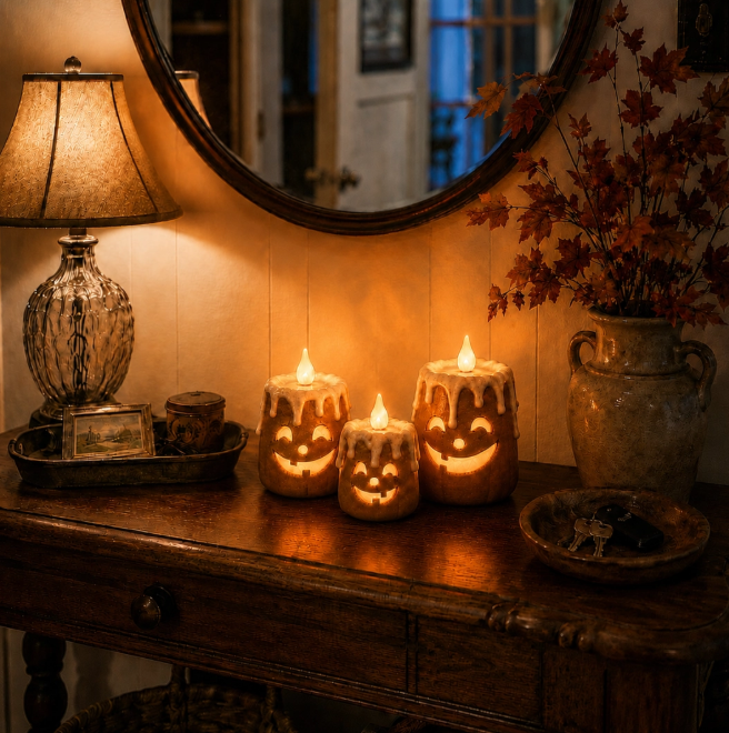 3-Piece Set Cozy Lighted Pumpkin Candles