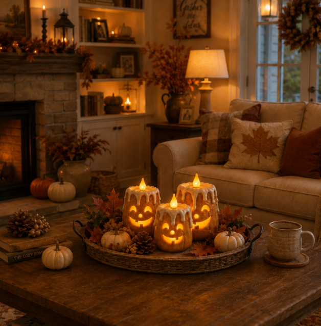 3-Piece Set Cozy Lighted Pumpkin Candles