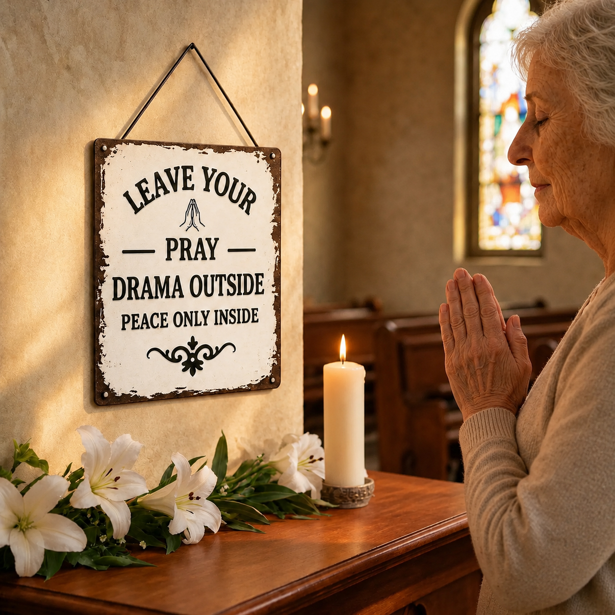 “LEAVE YOUR DRAMA OUTSIDE” Hanging Sign - Guard Your Sanctuary