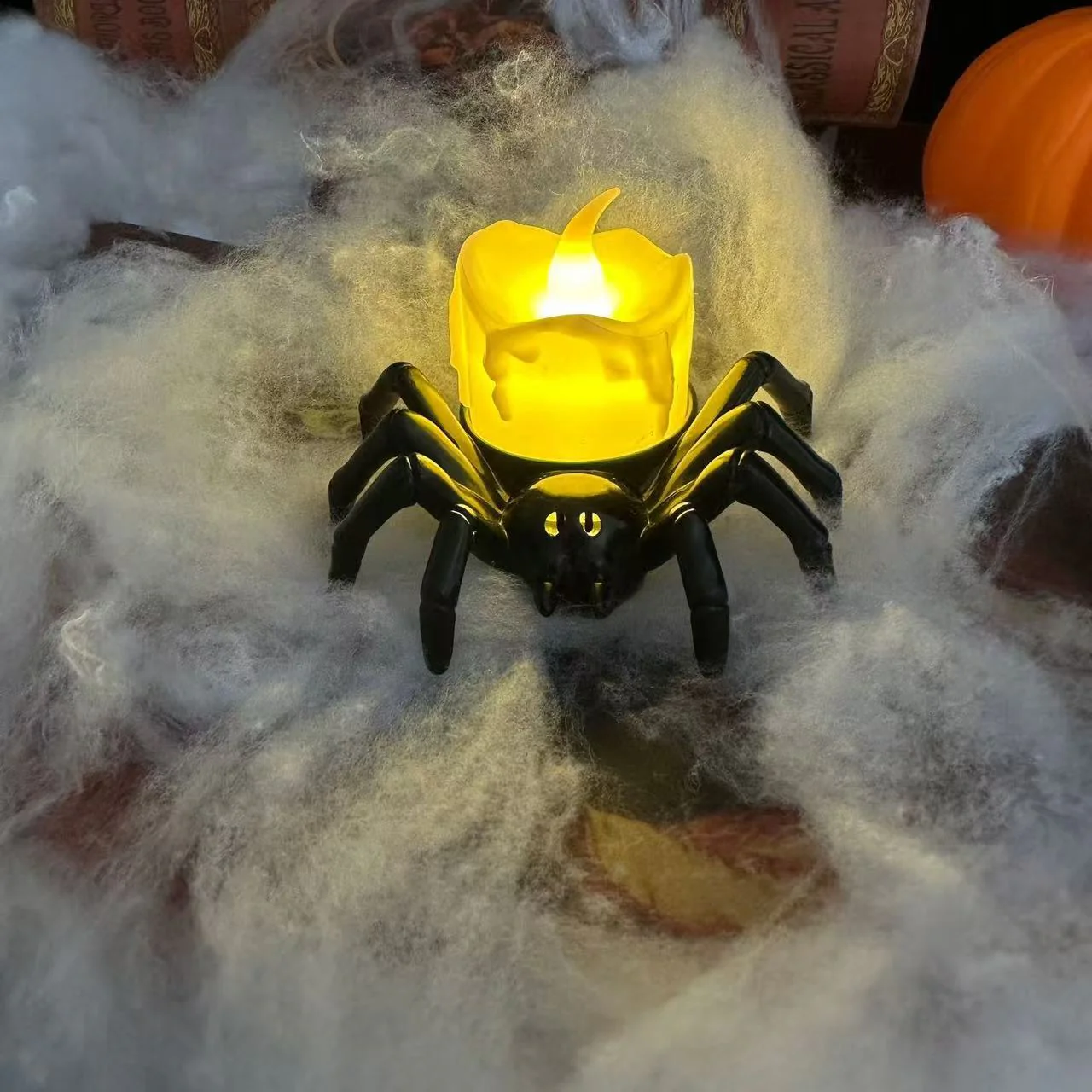 🏆2026 Hot Sale⚡🎃Halloween LED Pumpkin Lamp with Creepy Spider - Flameless Flickering Candle Light for Home Decor🕷️