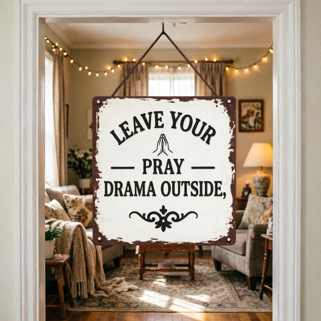 “LEAVE YOUR DRAMA OUTSIDE” Hanging Sign - Guard Your Sanctuary
