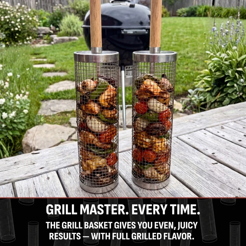🔥75% OFF - Rolling 304 Stainless Steel Grill Basket for Small Foods