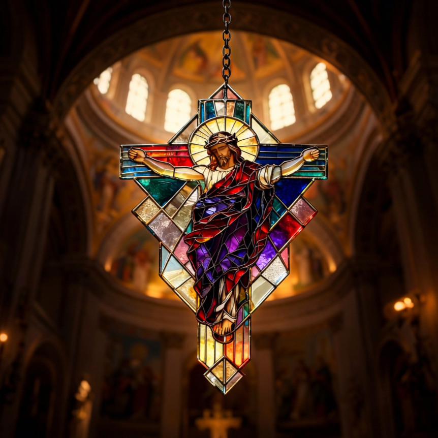 Stained Glass Jesus Cross Suncatcher ✝️