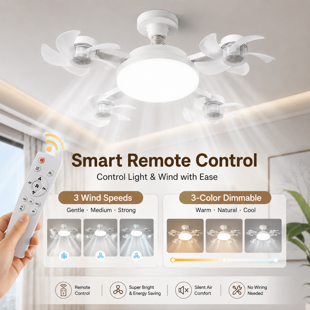 🔥70％ OFF 💡 E27 Screw-In Smart Fan & LED Light