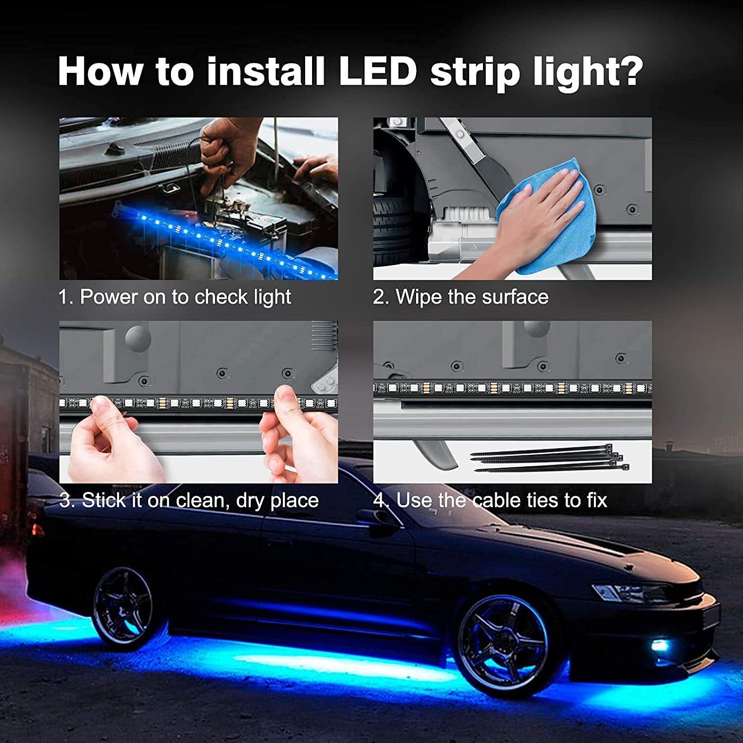 🔥 2025 Car Chassis Flexible RGB Waterproof LED Strip Lights (4PCS)