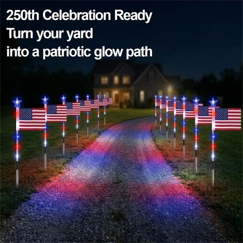 ✨Last Day 60% OFF🔥8 Solar American Flag Pathway Lights🇺🇸
