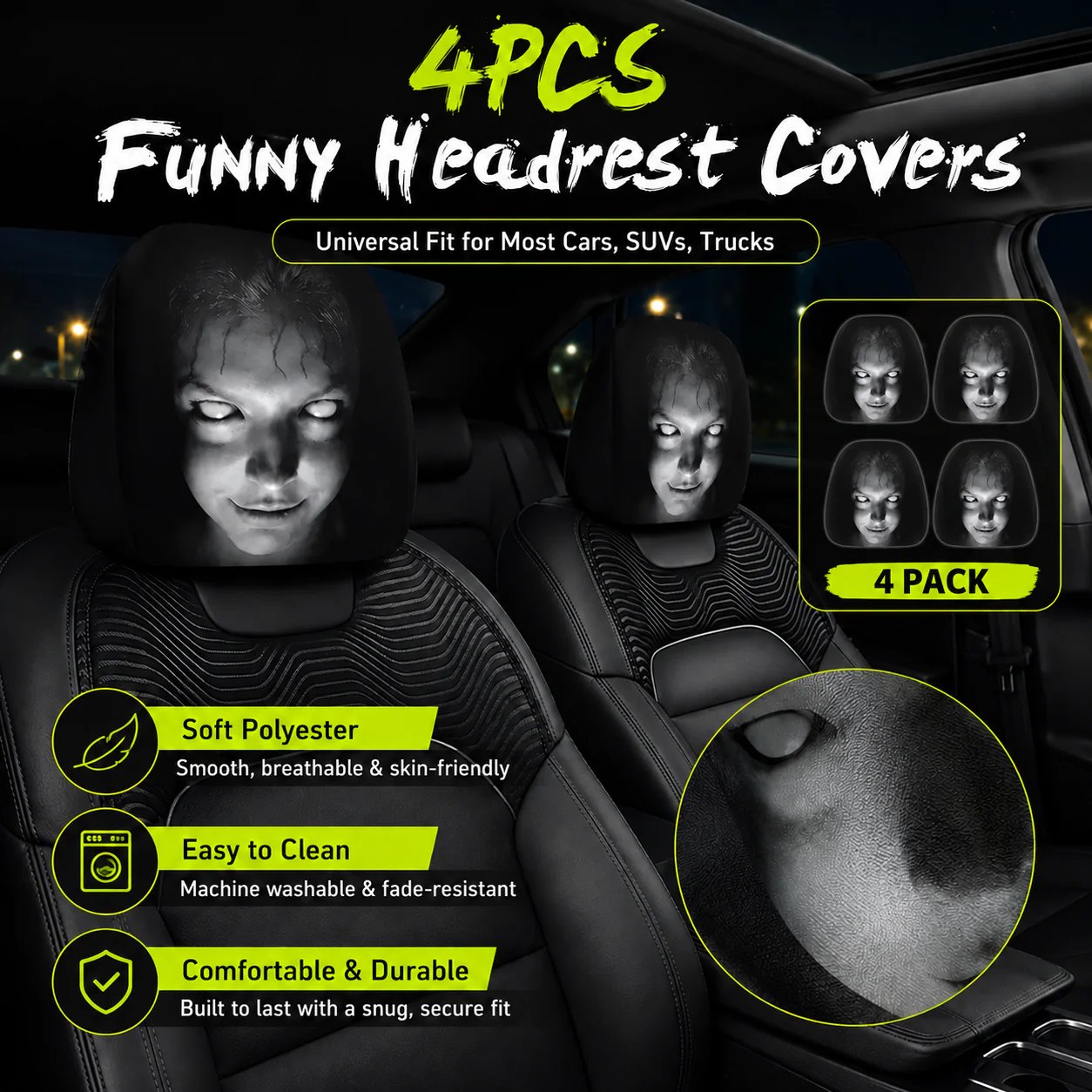 Save 60% Today 😆 Funny Cartoon Car Headrest Covers – 2PCS Universal Fit 🚗