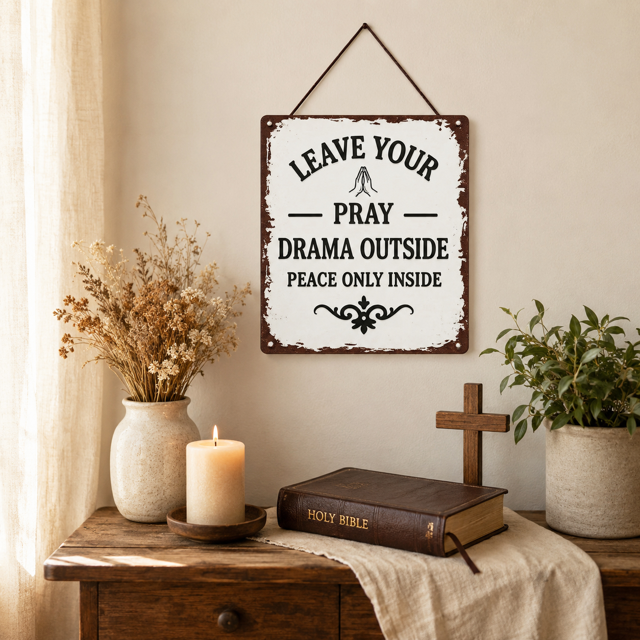 “LEAVE YOUR DRAMA OUTSIDE” Hanging Sign - Guard Your Sanctuary