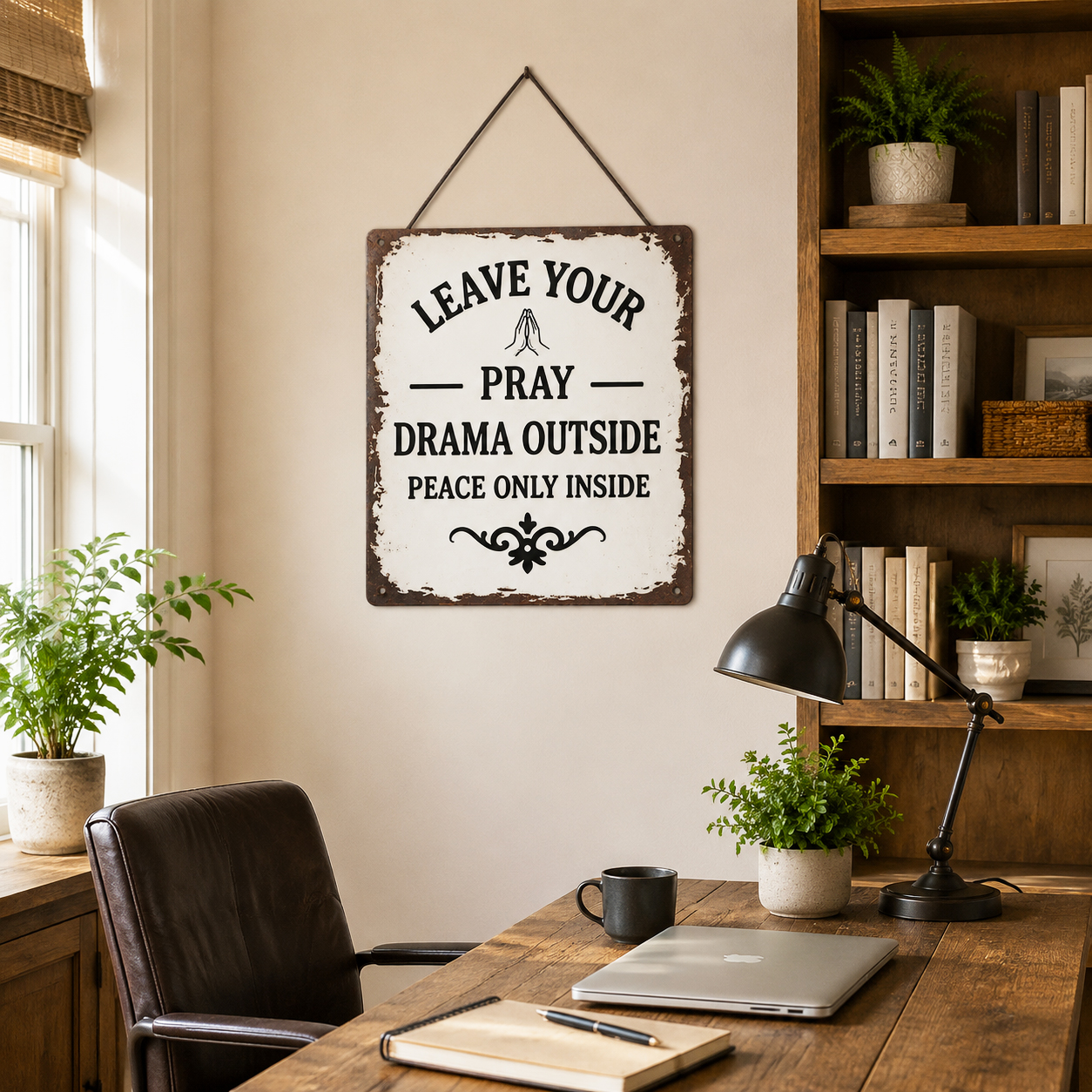 “LEAVE YOUR DRAMA OUTSIDE” Hanging Sign - Guard Your Sanctuary
