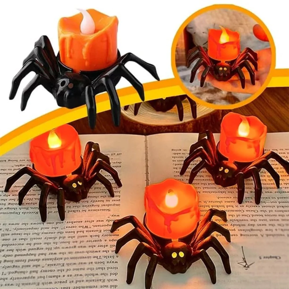 🏆2026 Hot Sale⚡🎃Halloween LED Pumpkin Lamp with Creepy Spider - Flameless Flickering Candle Light for Home Decor🕷️