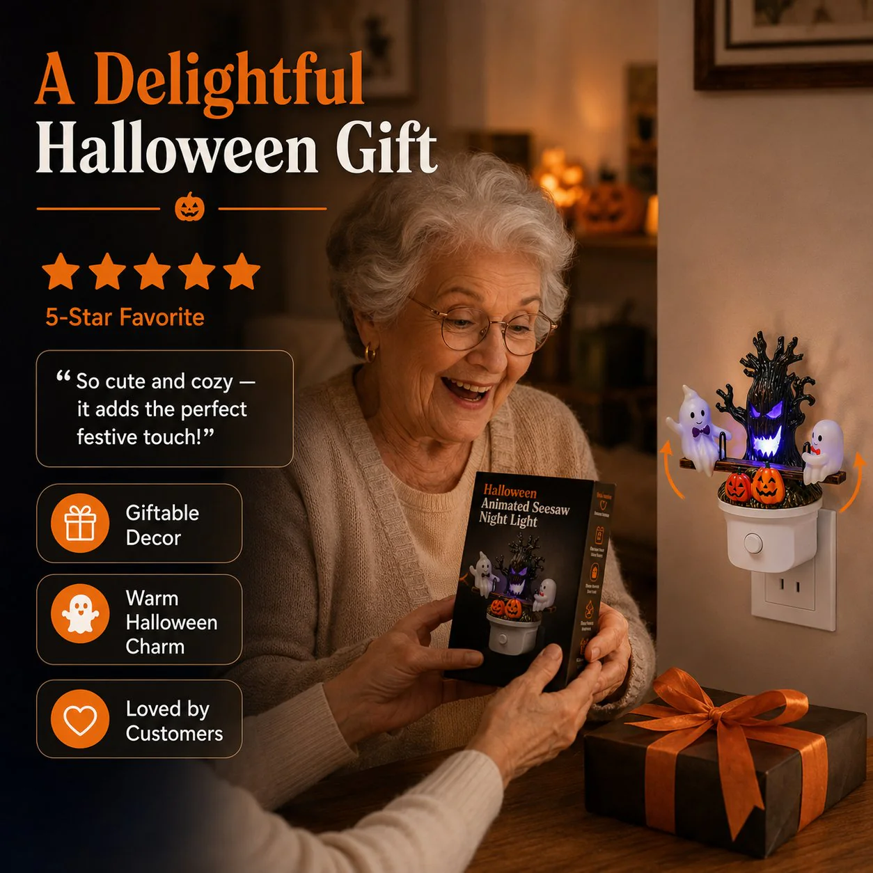 🔥LAST DAY 50% OFF🎃👻Animated Seesaw Ghost Plug In LED Night Light