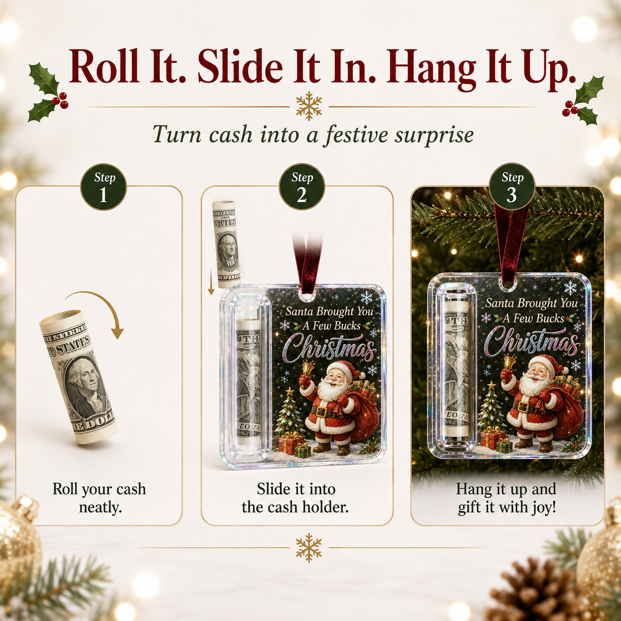 🔥 75% OFF Today - 🎄Christmas Cash Gift Ornament - Make Cash Feel Like A Real Christmas Gift 💵
