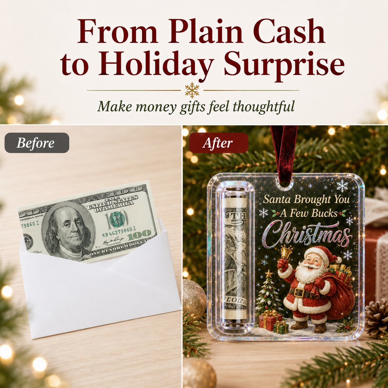 🔥 75% OFF Today - 🎄Christmas Cash Gift Ornament - Make Cash Feel Like A Real Christmas Gift 💵