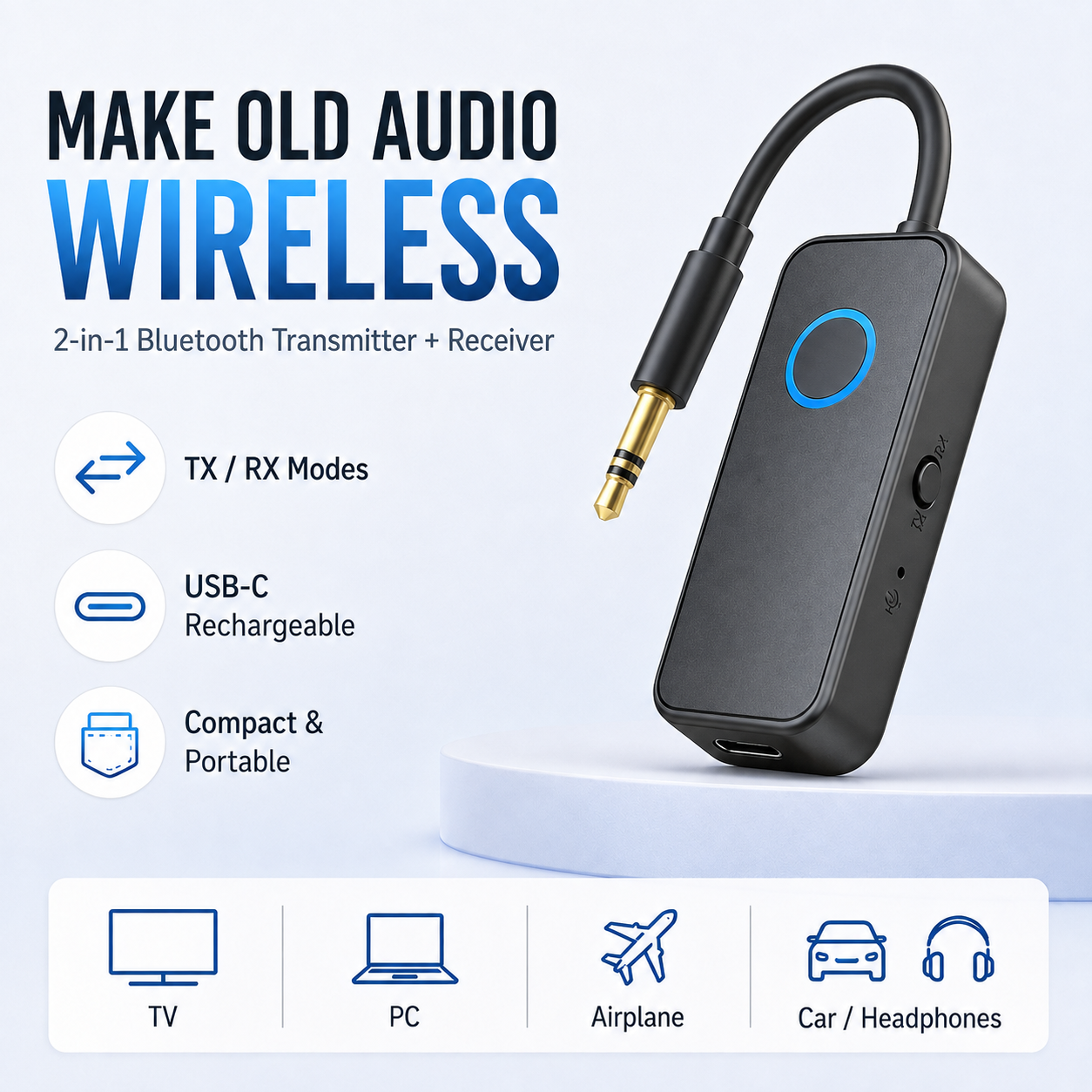 🎉 75% OFF - 2-in-1 Bluetooth Transmitter & Receiver