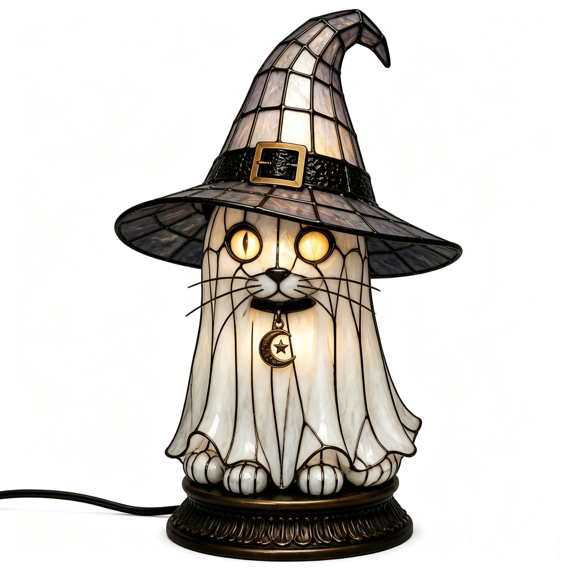🐈Mystic Witch Cat Lamp ✨  Gothic Stained Glass Halloween Decor 🔥
