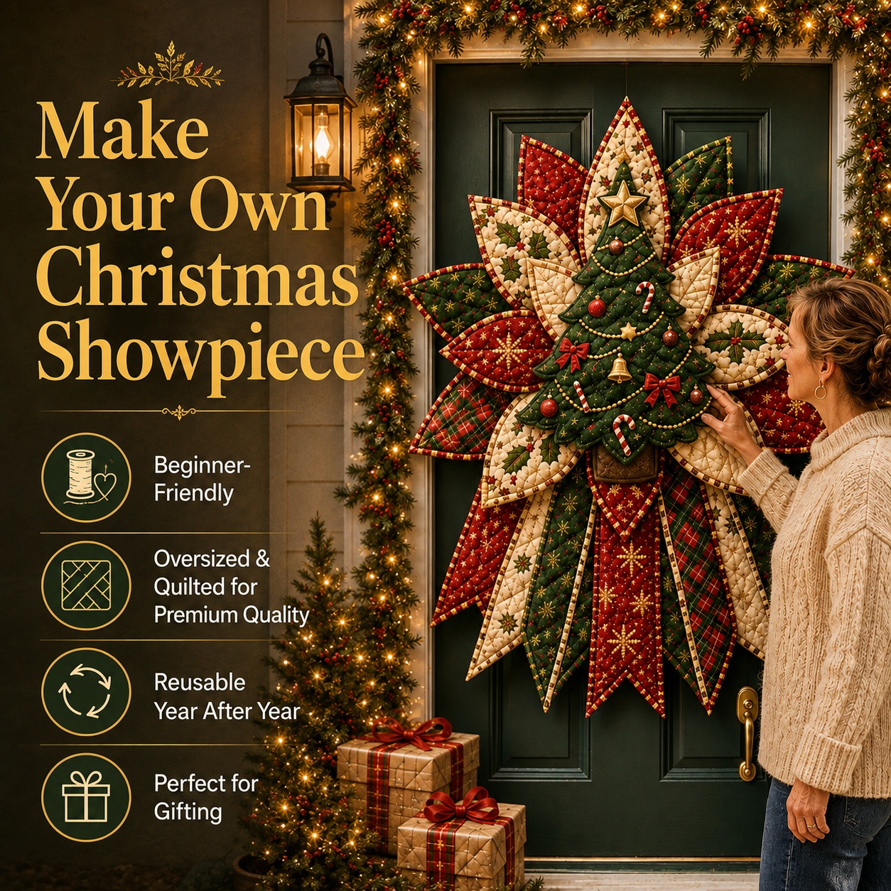🎄 HOT SALE 70% OFF 🎅 Beginner-Friendly Oversized Christmas Quilted Door Hanger Kit
