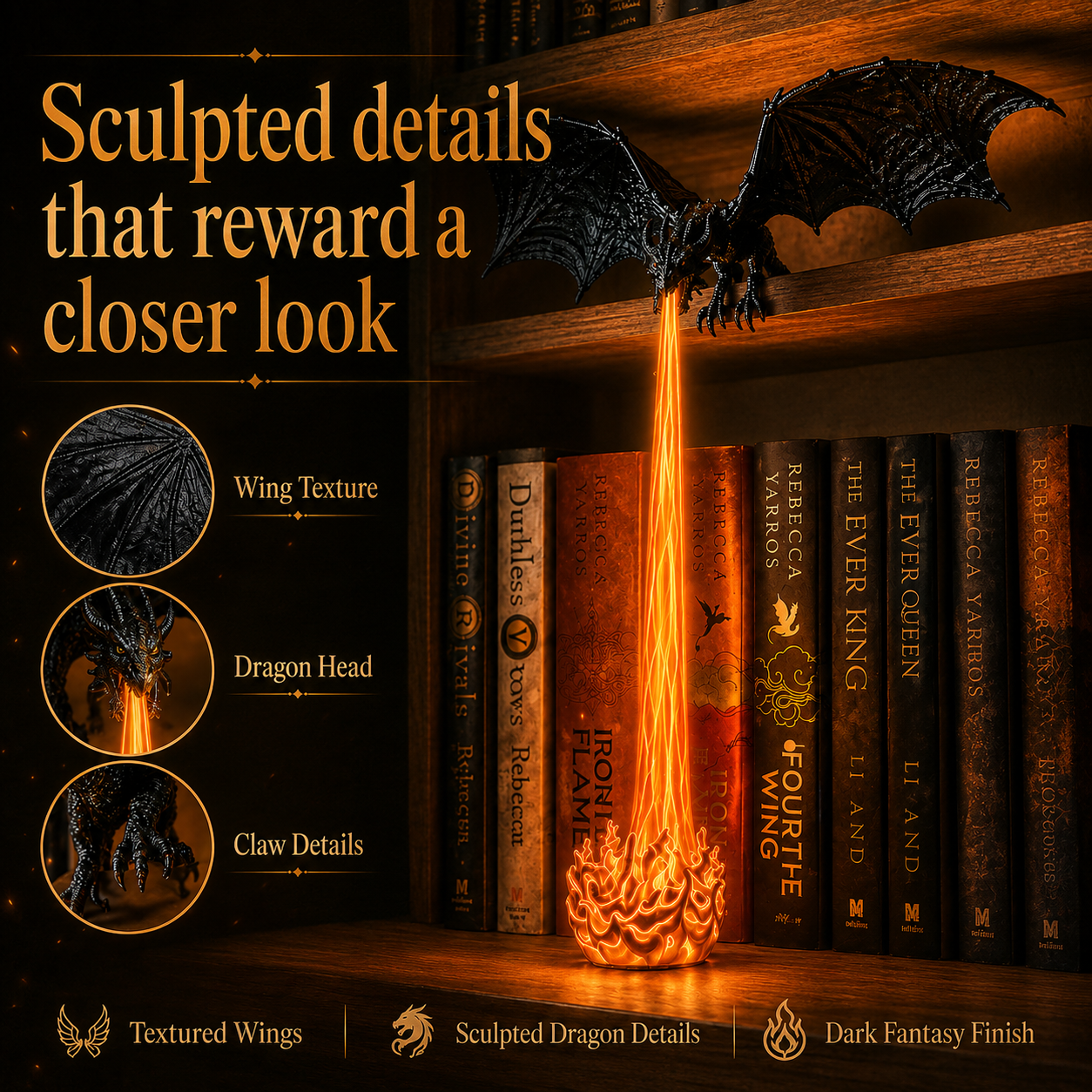 💥75% OFF 🐉Light-Up Dragon Fire Bookshelf Lamp