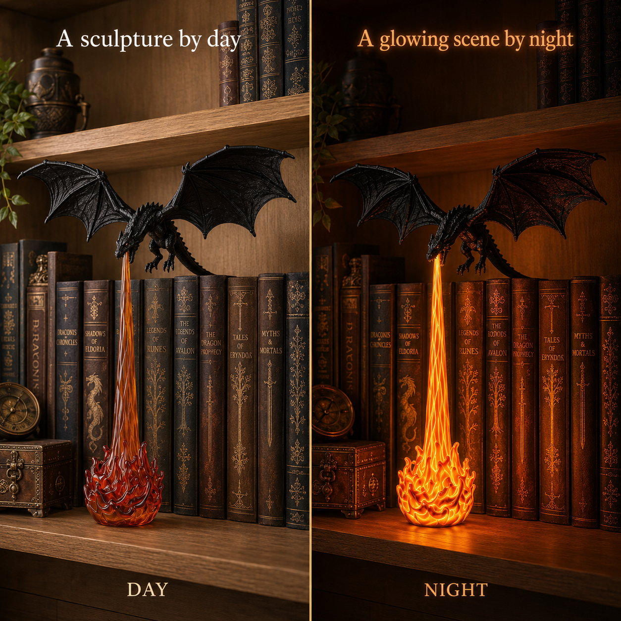💥75% OFF 🐉Light-Up Dragon Fire Bookshelf Lamp
