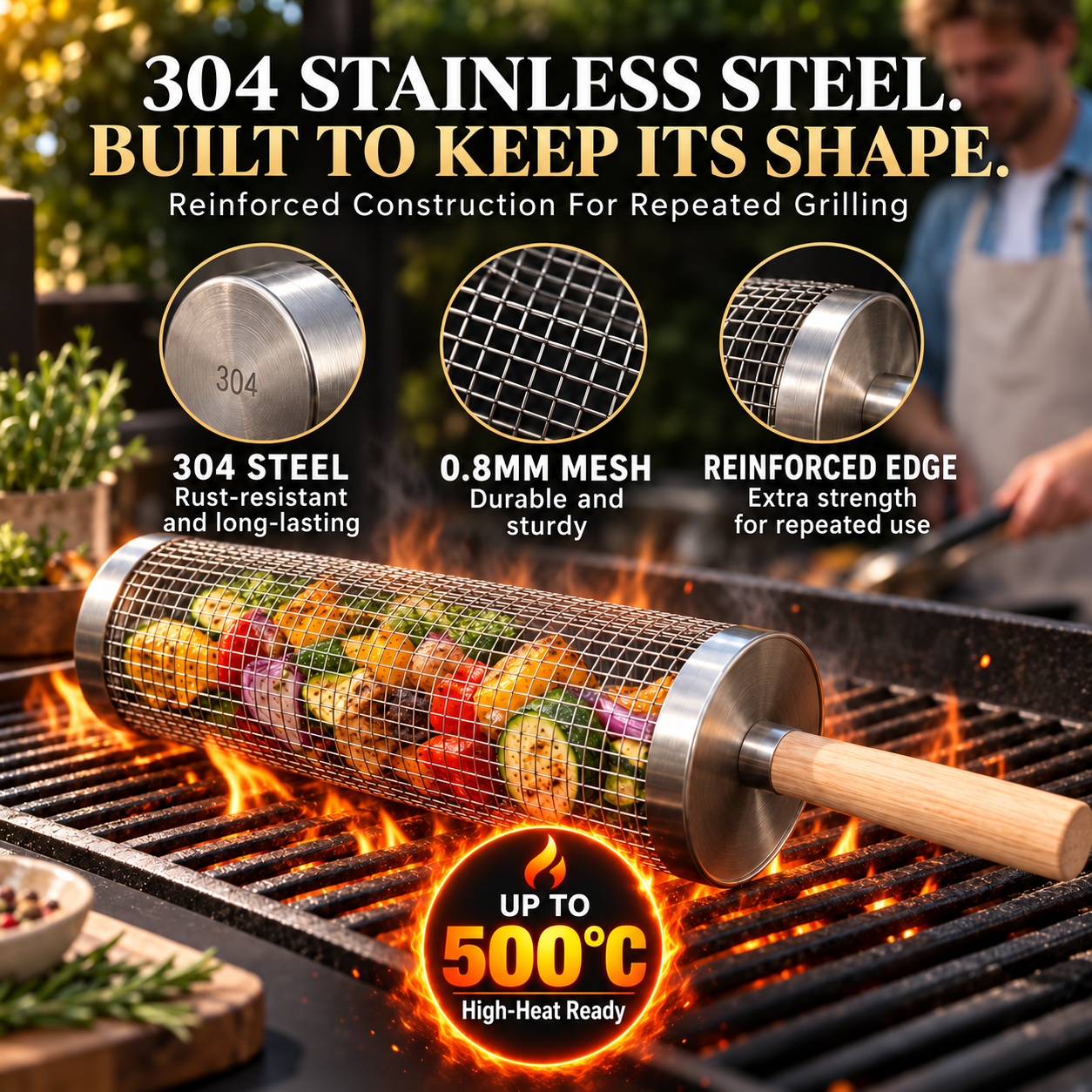 🔥75% OFF - Rolling 304 Stainless Steel Grill Basket for Small Foods