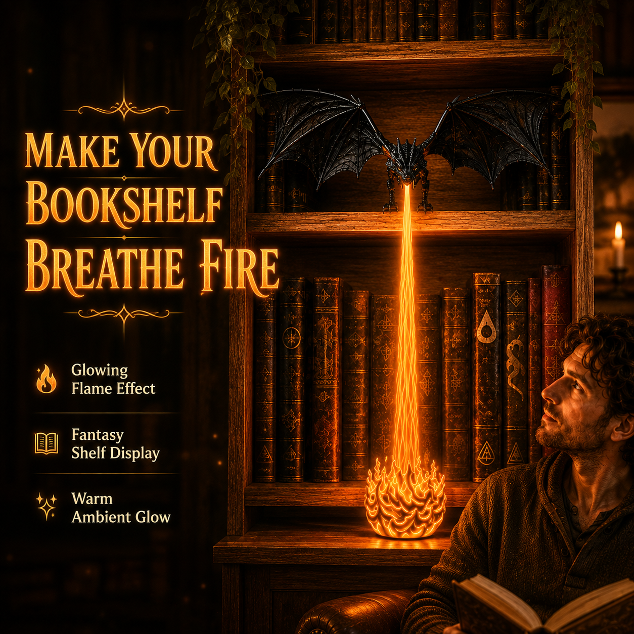 🐉Light-Up Dragon Fire Bookshelf Lamp